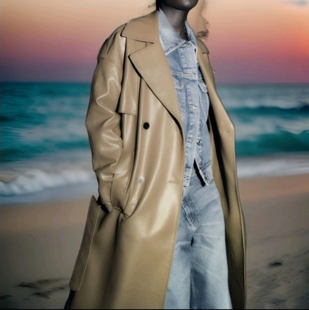 ZARA Women's Faux Leather Belted Trench Coat(Light Brown , US S/ EUR S)